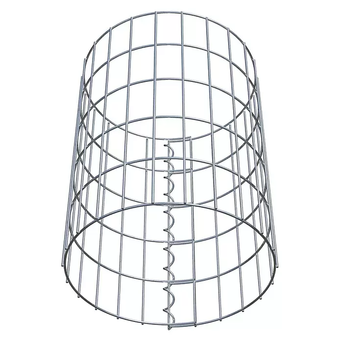 Gabiona Gabionensäule - Durchmesser: 37 cm, Höhe: 50 cm, Stahl, Maschenbreite: 50 mm, Maschenhöhe: 100 mm - Silberner zylindrischer Drahtkäfig aus Metall mit innerer Spiralstruktur.