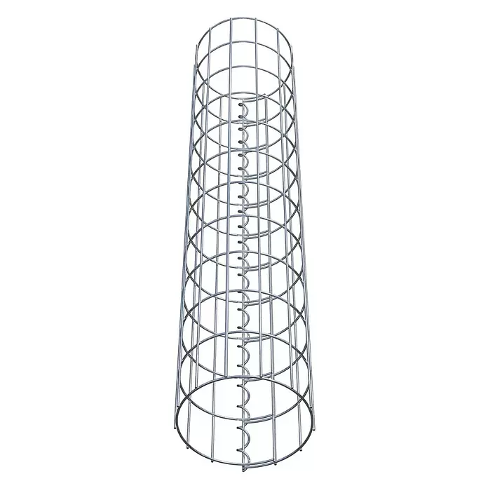 Gabiona Gabionensäule - Durchmesser: 22 cm, Höhe: 110 cm, Stahl, Maschenbreite: 50 mm, Maschenhöhe: 100 mm - Silberfarbener zylindrischer Drahtkäfig aus Metall mit innerem Spiralelement.