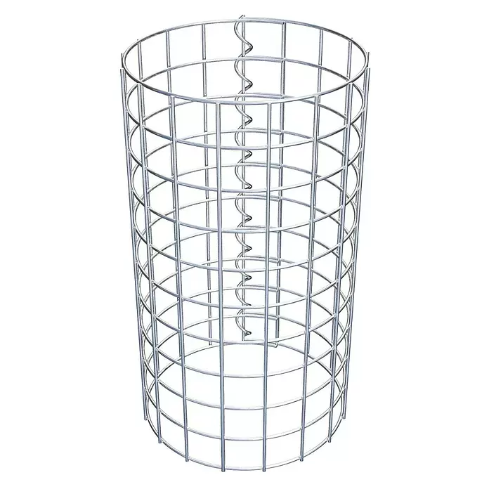 Gabiona Gabionensäule - Durchmesser: 27 cm, Höhe: 50 cm, Stahl, Maschenbreite: 50 mm, Maschenhöhe: 50 mm - Silberfarbener Metallgitter-Gabionenzylinder mit interner Helixstütze.