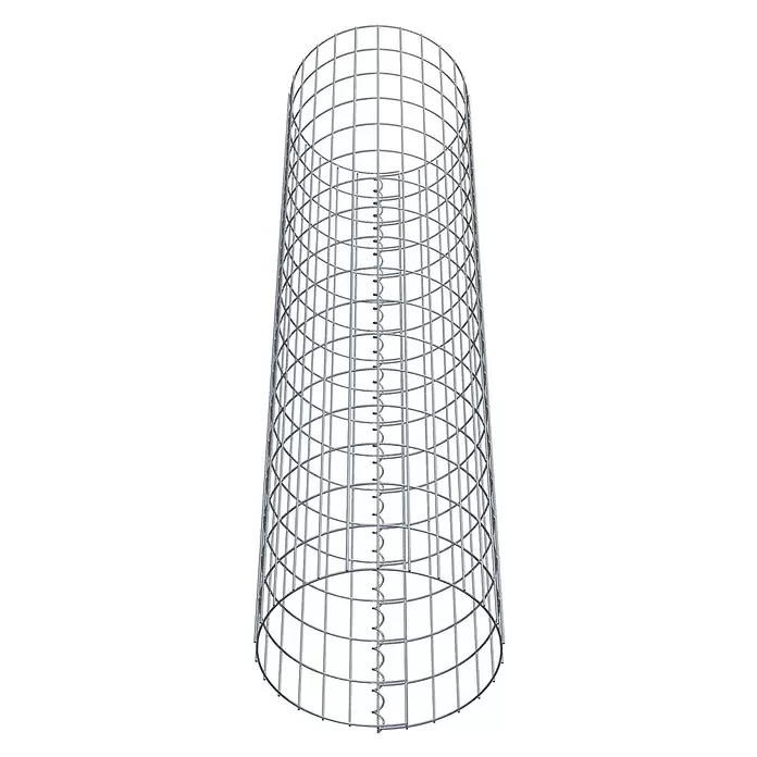 Gabiona Gabionensäule - Durchmesser: 42 cm, Höhe: 170 cm, Stahl, Maschenbreite: 50 mm, Maschenhöhe: 100 mm - Grauer Metallgitterzylinder mit innerer Spiralstütze.