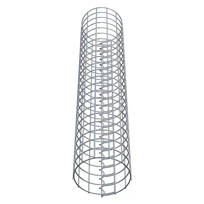 Gabiona Gabionensäule - Durchmesser: 22 cm, Höhe: 110 cm, Stahl, Maschenbreite: 50 mm, Maschenhöhe: 50 mm - Silberner Bewehrungskorb aus Metall mit vertikalen und horizontalen Drähten und einer inneren Spirale.
