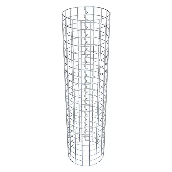 Gabiona Gabionensäule - Durchmesser: 27 cm, Höhe: 110 cm, Stahl, Maschenbreite: 50 mm, Maschenhöhe: 50 mm - Silberfarbener zylindrischer Drahtgitterkäfig mit einem zentralen Spiralelement.