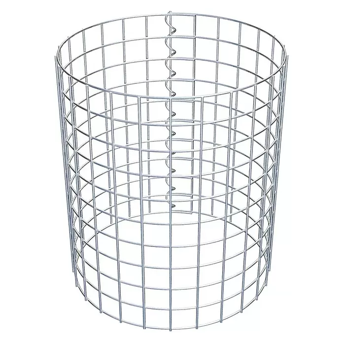 Gabiona Gabionensäule - Durchmesser: 42 cm, Höhe: 50 cm, Stahl, Maschenbreite: 50 mm, Maschenhöhe: 50 mm - Silberner Gabionenkorb oder Drahtkäfig aus Metall mit Spiralverbinder.