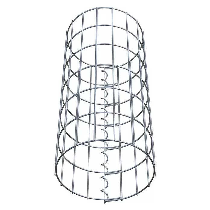 Gabiona Gabionensäule - Durchmesser: 27 cm, Höhe: 60 cm, Stahl, Maschenbreite: 50 mm, Maschenhöhe: 100 mm - Glänzender zylindrischer Metallkäfig mit vertikalen Stäben, horizontalen Ringen und innerer Spirale.