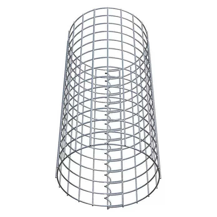 Gabiona Gabionensäule - Durchmesser: 32 cm, Höhe: 70 cm, Stahl, Maschenbreite: 50 mm, Maschenhöhe: 50 mm - Zylindrischer Schutzkäfig aus silbernem Metallgeflecht mit inneren Spiralstützen.