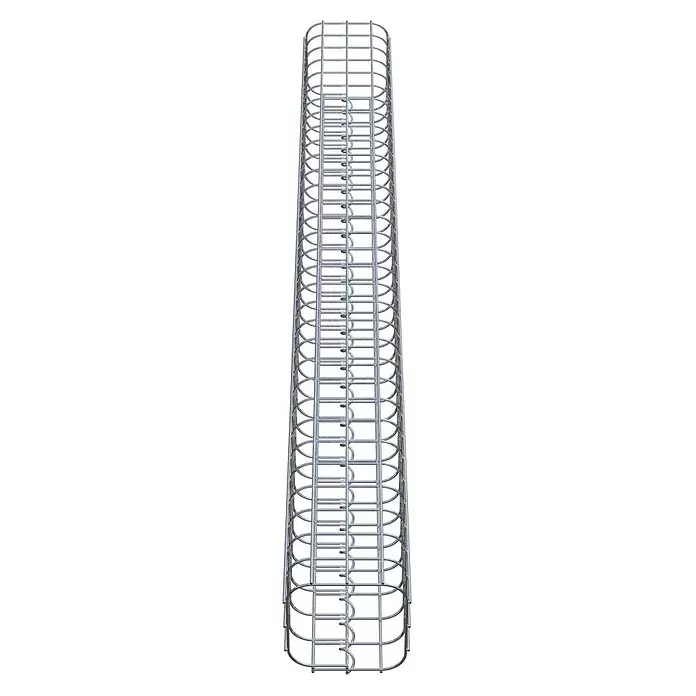 Gabiona Gabionensäule - 17 x 17 x 160 cm, Stahl, Maschenbreite: 50 mm, Maschenhöhe: 50 mm, Spirale - Hoher, silberner Metall-Leiterkorb mit inneren Sprossen und zylindrischer Gitterstruktur.
