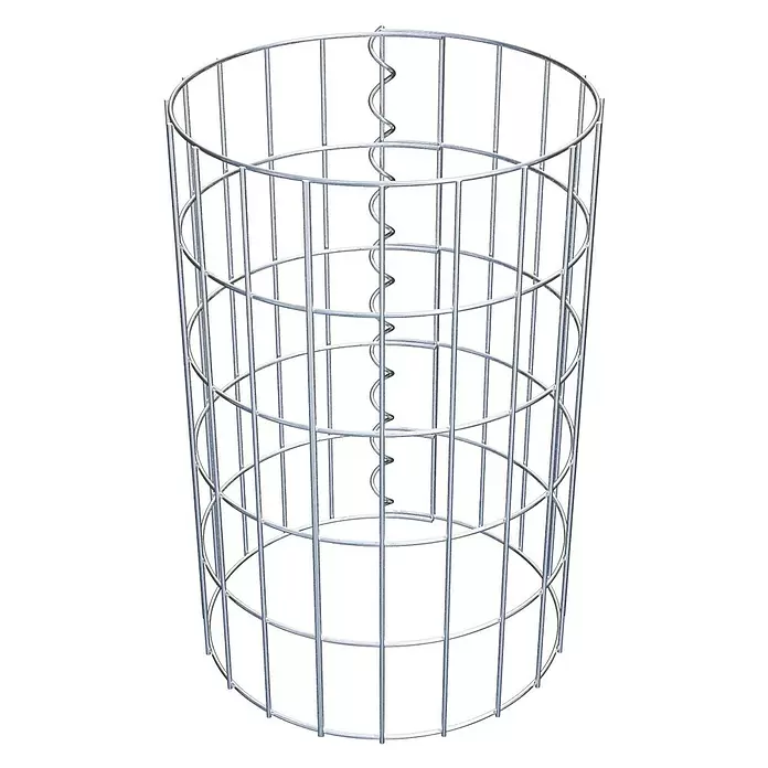Gabiona Gabionensäule - Durchmesser: 32 cm, Höhe: 50 cm, Stahl, Maschenbreite: 50 mm, Maschenhöhe: 100 mm - Zylindrischer Gabionenkorb aus silbernem Drahtgeflecht mit horizontalen und vertikalen Drähten und einer spiralförmigen Verbindung.