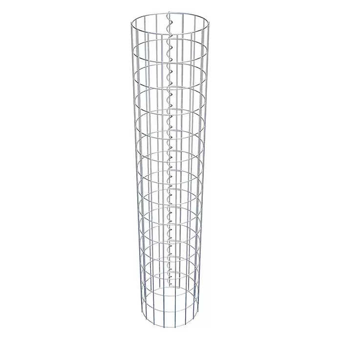 Gabiona Gabionensäule - Durchmesser: 27 cm, Höhe: 140 cm, Stahl, Maschenbreite: 50 mm, Maschenhöhe: 100 mm - Zylindrischer Drahtgitter-Gabionenkorb aus silberfarbenem Metall mit Spiralstrebe.