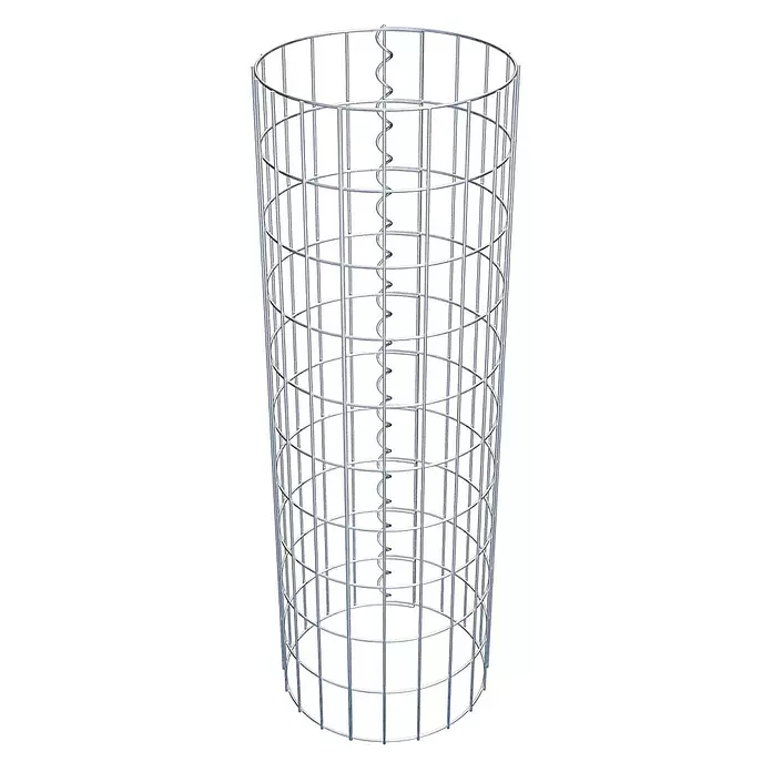 Gabiona Gabionensäule - Durchmesser: 32 cm, Höhe: 100 cm, Stahl, Maschenbreite: 50 mm, Maschenhöhe: 100 mm - Silberner zylindrischer Drahtkorb oder Gabionenbehälter mit Gitterstäben und innerer Spirale.