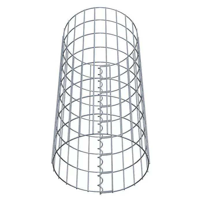 Gabiona Gabionensäule - Durchmesser: 37 cm, Höhe: 80 cm, Stahl, Maschenbreite: 50 mm, Maschenhöhe: 100 mm, Spirale - Zylindrischer Drahtgitterkäfig aus silbernem Metall mit innerer Spiralstütze.