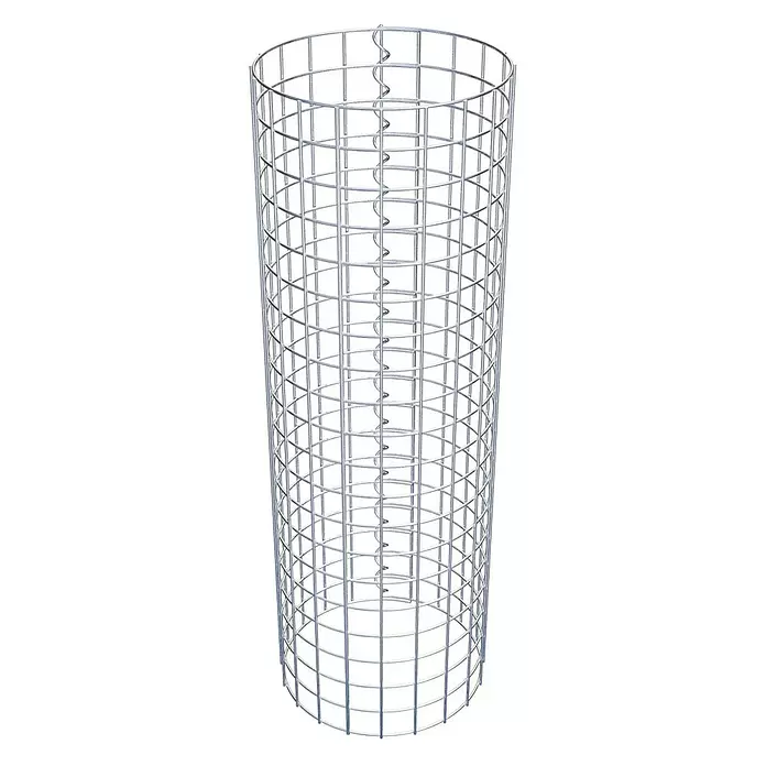 Gabiona Gabionensäule - Durchmesser: 32 cm, Höhe: 100 cm, Stahl, Maschenbreite: 50 mm, Maschenhöhe: 50 mm - Zylinder aus silbernem Drahtgeflecht mit innerer Spiralstütze.