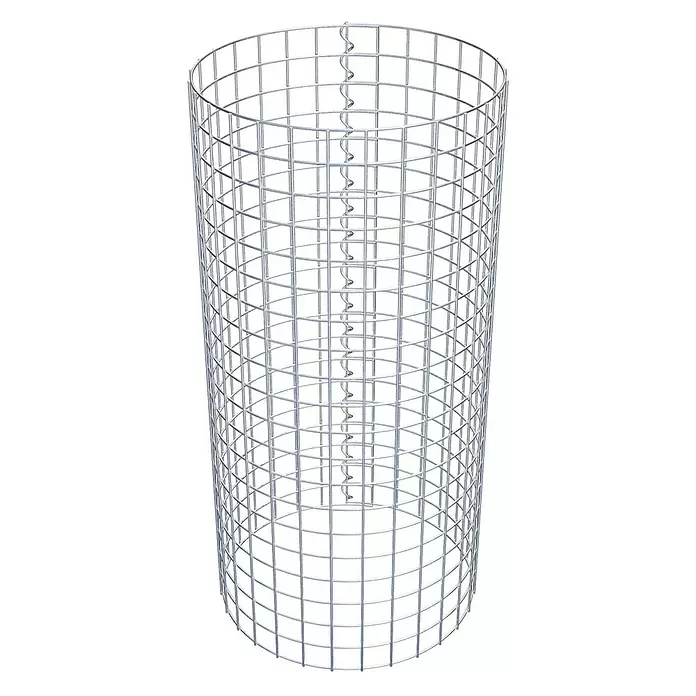 Gabiona Gabionensäule - Durchmesser: 47 cm, Höhe: 100 cm, Stahl, Maschenbreite: 50 mm, Maschenhöhe: 50 mm - Zylindrischer Drahtgitterkorb aus silbernem Metall mit einer Spiralstrebe in der Mitte.