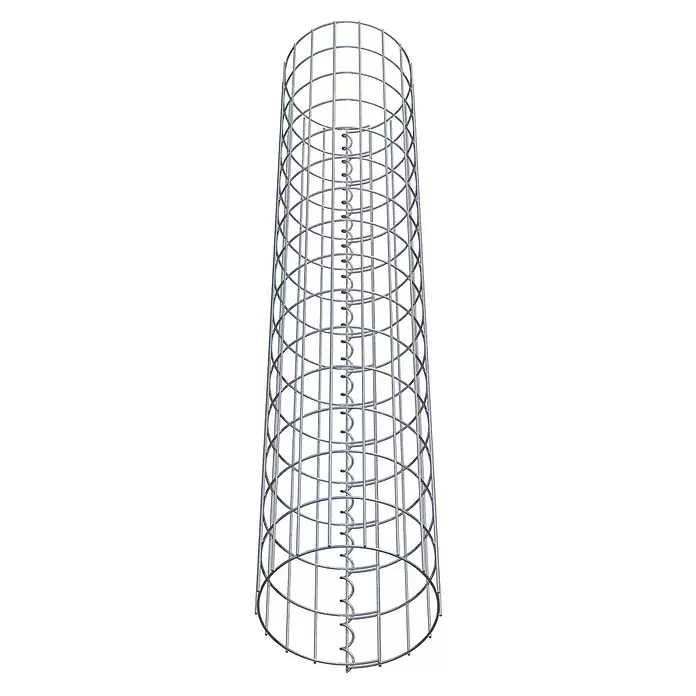 Gabiona Gabionensäule - Durchmesser: 27 cm, Höhe: 150 cm, Stahl, Maschenbreite: 50 mm, Maschenhöhe: 100 mm - Silberfarbener zylindrischer Drahtbewehrungskorb mit innerem Spiralelement.