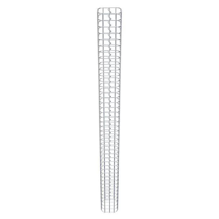Gabiona Gabionensäule - 17 x 17 x 210 cm, Stahl, Maschenbreite: 50 mm, Maschenhöhe: 50 mm - Zylindrischer Käfig aus silbernem Metall mit innerer Spiralstruktur.