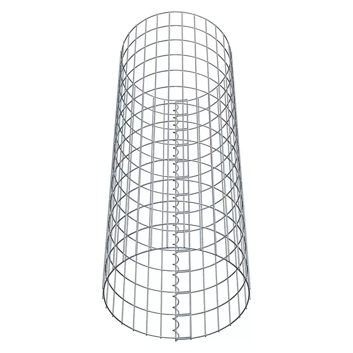 Gabiona Gabionensäule - Durchmesser: 47 cm, Höhe: 130 cm, Stahl, Maschenbreite: 50 mm, Maschenhöhe: 100 mm - Silberfarbenes Metall-Drahtgeflecht, zylindrischer Gabionen- oder Schutzkäfig mit innenliegender Spiralstütze.