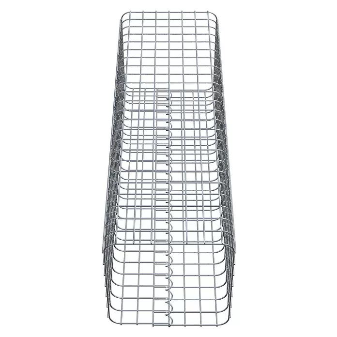 Gabiona Gabionensäule - 42 x 42 x 120 cm, Stahl, Maschenbreite: 50 mm, Maschenhöhe: 50 mm - Rechteckiger leerer Gabionenkorb aus grauem Drahtgitter mit sichtbarem Rastermuster.