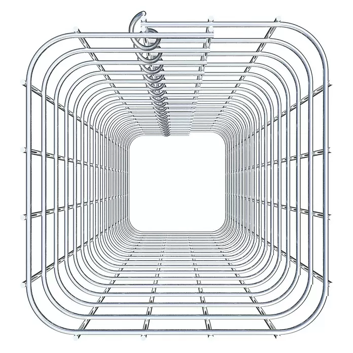 Gabiona Gabionensäule - 22 x 22 x 90 cm, Stahl, Maschenbreite: 50 mm, Maschenhöhe: 50 mm - Glänzendes Metallgitter in Form eines quadratischen Tunnels oder Käfigs aus Rundstäben.