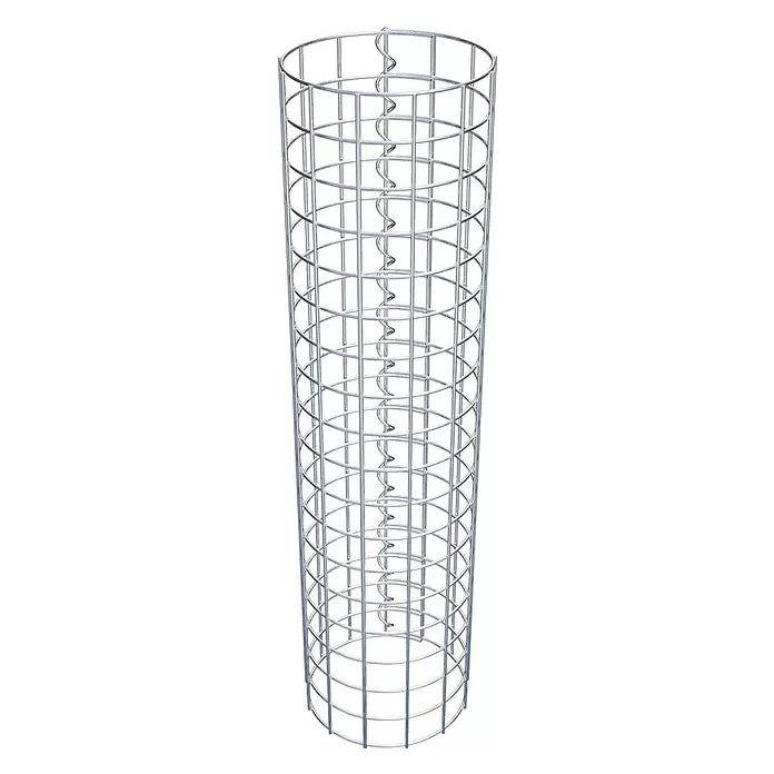 Gabiona Gabionensäule - Durchmesser: 22 cm, Höhe: 90 cm, Stahl, Maschenbreite: 50 mm, Maschenhöhe: 50 mm - Silberfarbener zylindrischer Pflanzenstützkäfig aus Metall mit zentralem Spiralstab, zum aufrechten Wuchs von Pflanzen.