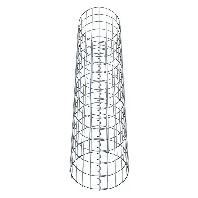 Gabiona Gabionensäule - Durchmesser: 32 cm, Höhe: 150 cm, Stahl, Maschenbreite: 50 mm, Maschenhöhe: 100 mm - Silberfarbener, sich verjüngender Metallgitterkäfig mit innerer Spiralstütze.