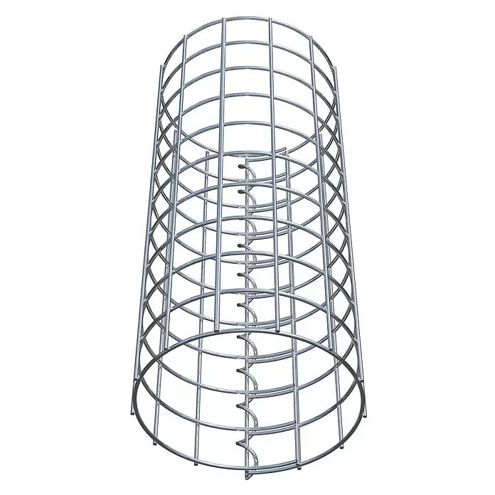 Gabiona Gabionensäule - Durchmesser: 22 cm, Höhe: 50 cm, Stahl, Maschenbreite: 50 mm, Maschenhöhe: 50 mm - Glänzende silberne zylindrische Metallkäfigstruktur mit einer inneren Spiralstange.