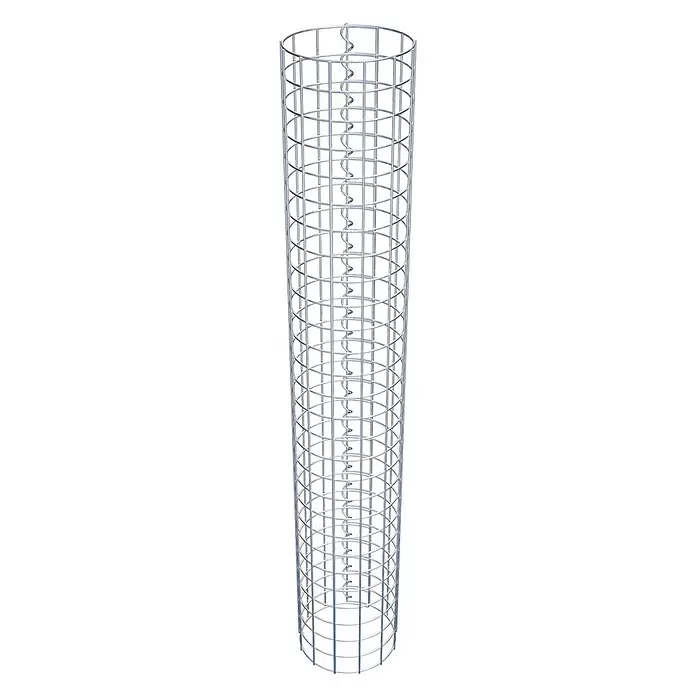 Gabiona Gabionensäule - Durchmesser: 22 cm, Höhe: 140 cm, Stahl, Maschenbreite: 50 mm, Maschenhöhe: 50 mm - Zylindrischer Bewehrungskorb aus silbernem Metall mit vertikalen Stäben, horizontalen Ringen und einer internen Spiralstange.