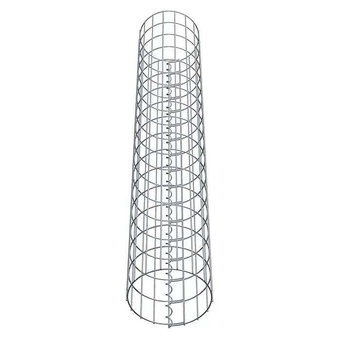Gabiona Gabionensäule - Durchmesser: 27 cm, Höhe: 160 cm, Stahl, Maschenbreite: 50 mm, Maschenhöhe: 100 mm, Spirale - Silbernes zylindrisches Metallgitter mit spiraler Innenstütze, für Gabionenwände oder Pflanzenschutz.