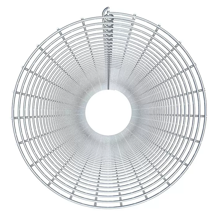 Gabiona Gabionensäule - Durchmesser: 37 cm, Höhe: 230 cm, Stahl, Maschenbreite: 50 mm, Maschenhöhe: 50 mm - Kreisförmige silberne Metallgitterspule mit Spirale oben, die eine tunnelartige Struktur bildet.