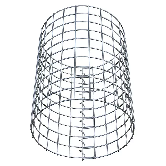 Gabiona Gabionensäule - Durchmesser: 37 cm, Höhe: 50 cm, Stahl, Maschenbreite: 50 mm, Maschenhöhe: 50 mm - Zylindrischer silberner Drahtgeflechtkäfig aus Metall mit einer internen Spiralstützstruktur.