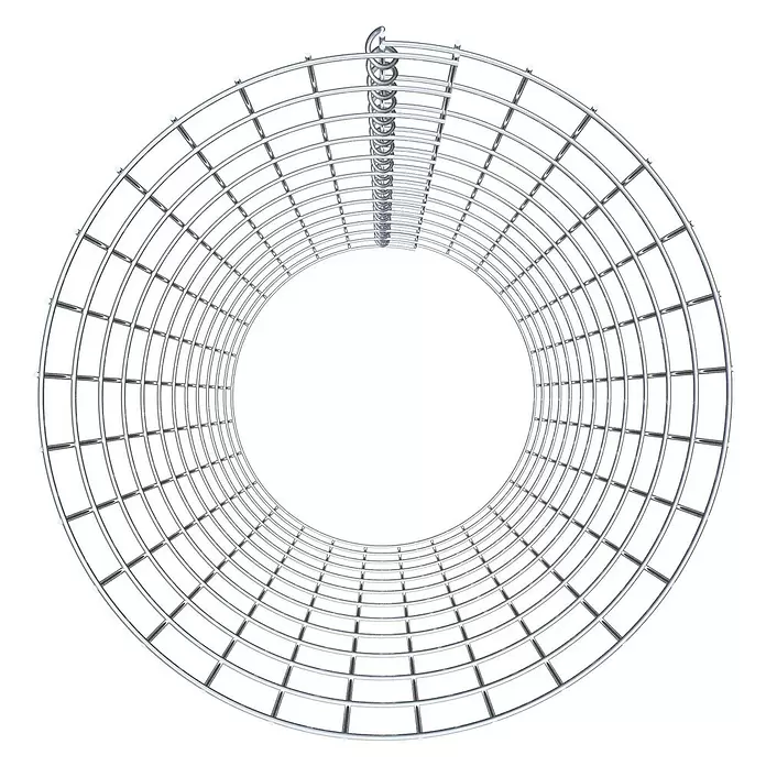 Gabiona Gabionensäule - Durchmesser: 47 cm, Höhe: 120 cm, Stahl, Maschenbreite: 50 mm, Maschenhöhe: 100 mm - Silberfarbener Metallgittertunnel aus Ringen und Stäben, mit einer prominenten helixförmigen Spirale darin.