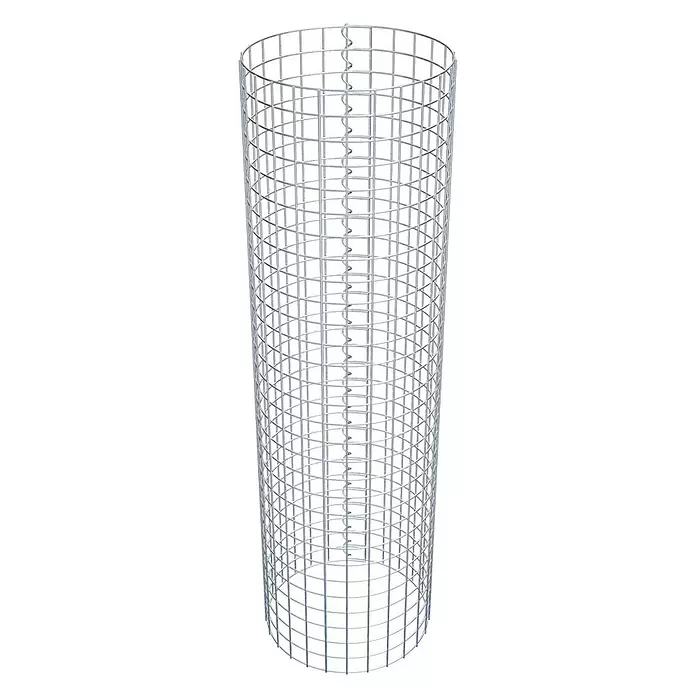 Gabiona Gabionensäule - Durchmesser: 42 cm, Höhe: 150 cm, Stahl, Maschenbreite: 50 mm, Maschenhöhe: 50 mm - Zylindrischer Käfig aus silbernem Metallgitter mit spiralförmiger Naht.