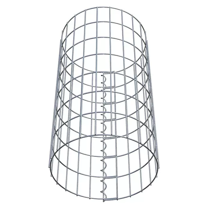 Gabiona Gabionensäule - Durchmesser: 37 cm, Höhe: 70 cm, Stahl, Maschenbreite: 50 mm, Maschenhöhe: 100 mm - Zylindrischer Metallgitterkäfig mit spiralförmiger Innenstütze, glänzend silbergrau.