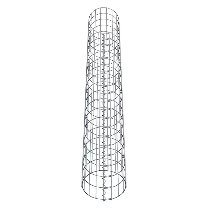 Gabiona Gabionensäule - Durchmesser: 27 cm, Stahl, Maschenbreite: 50 mm, Maschenhöhe: 100 mm, Verschlussart Gabione: Spirale - Silbriger zylindrischer Bewehrungskorb aus Metall mit Gittermuster und innerem Spiralelement.
