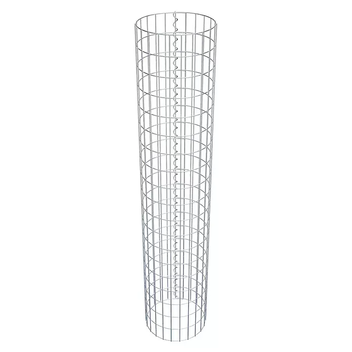 Gabiona Gabionensäule - Durchmesser: 37 cm, Höhe: 190 cm, Stahl, Maschenbreite: 50 mm, Maschenhöhe: 100 mm - Zylindrischer silberner Metallgitterkäfig mit einem zentralen Spiralverbinder.