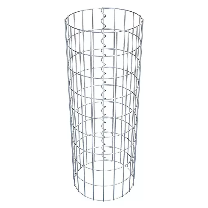 Gabiona Gabionensäule - Durchmesser: 32 cm, Höhe: 90 cm, Stahl, Maschenbreite: 50 mm, Maschenhöhe: 100 mm - Silberner zylindrischer Drahtgitterkorb mit Spiralverbinder.