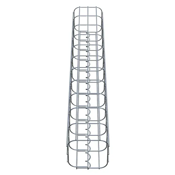 Gabiona Gabionensäule - 17 x 17 x 110 cm, Metall, Maschenbreite: 50 mm, Maschenhöhe: 100 mm - Ein silberfarbener Kabelschacht aus Metalldraht mit ovalen Öffnungen und vertikalen Stützen. Für die Kabelführung ist diese Lösung ideal.