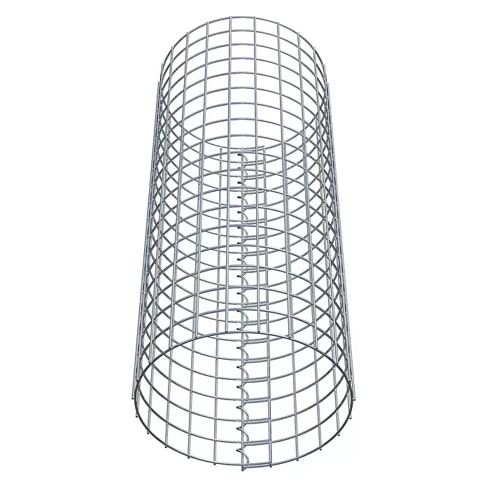 Gabiona Gabionensäule - Durchmesser: 37 cm, Höhe: 90 cm, Stahl, Maschenbreite: 50 mm, Maschenhöhe: 50 mm - Silberner Metall-Drahtgitterzylinder mit Gittermuster und interner Spiralstütze.