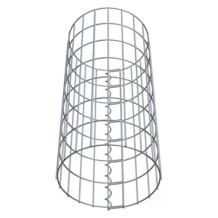Gabiona Gabionensäule - Durchmesser: 32 cm, Höhe: 70 cm, Stahl, Maschenbreite: 50 mm, Maschenhöhe: 100 mm - Silbernes zylindrisches Metallgitter mit Stäben und innerer Spiralstütze.