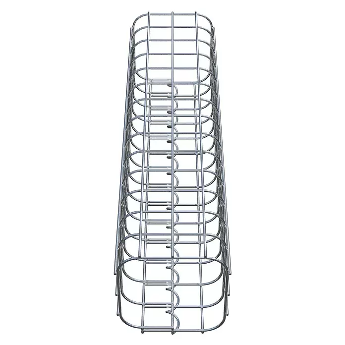 Gabiona Gabionensäule - 17 x 17 x 70 cm, Stahl, Maschenbreite: 50 mm, Maschenhöhe: 50 mm - Zylindrischer Sicherheitskäfig aus silbernem Metall für eine Leiter mit vertikalen und horizontalen Stangen.