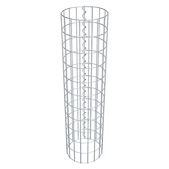 Gabiona Gabionensäule - Durchmesser: 27 cm, Höhe: 110 cm, Stahl, Maschenbreite: 50 mm, Maschenhöhe: 100 mm - Zylindrischer Gabionenkorb aus silbernem Drahtgeflecht mit interner Spiralverstärkung.