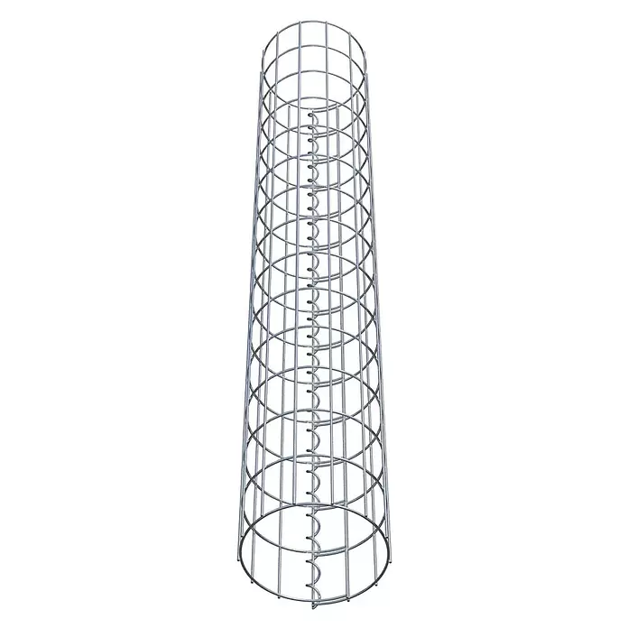 Gabiona Gabionensäule - Durchmesser: 22 cm, Höhe: 140 cm, Stahl, Maschenbreite: 50 mm, Maschenhöhe: 100 mm - Zylindrischer Gabionengitterkorb aus silbernen Metallstäben mit innerer Spiralverstärkung.