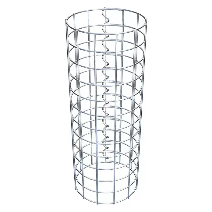 Gabiona Gabionensäule - Durchmesser: 22 cm, Höhe: 60 cm, Stahl, Maschenbreite: 50 mm, Maschenhöhe: 50 mm - Hoher, zylindrischer Drahtkäfig aus verzinktem Metall mit vertikalen Stäben, horizontalen Ringen und einer inneren Spiralstütze.