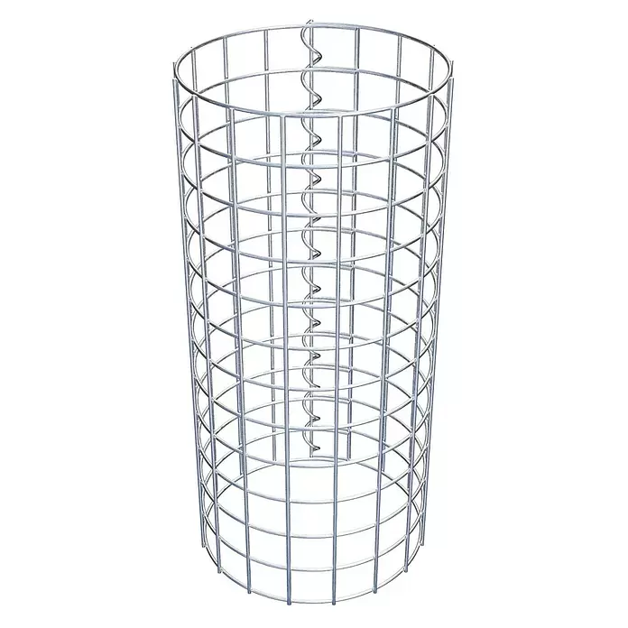 Gabiona Gabionensäule - Durchmesser: 27 cm, Höhe: 60 cm, Stahl, Maschenbreite: 50 mm, Maschenhöhe: 50 mm - Silberner zylindrischer Drahtkäfig mit spiralförmiger Drahtstütze im Inneren.