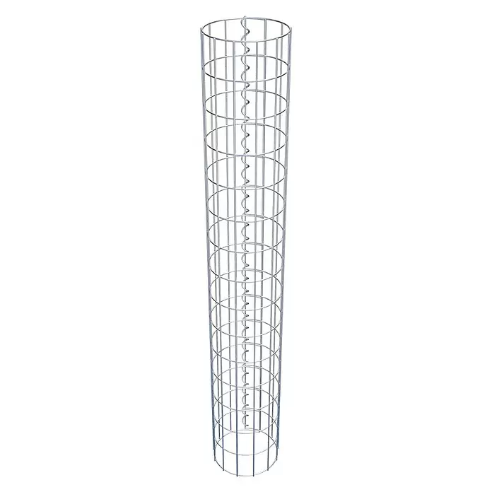 Gabiona Gabionensäule - Durchmesser: 22 cm, Höhe: 150 cm, Stahl, Maschenbreite: 50 mm, Maschenhöhe: 100 mm - Zylindrisches, silbernes Drahtgestell mit mittiger Spiralstange, ideal als Gartenstütze.
