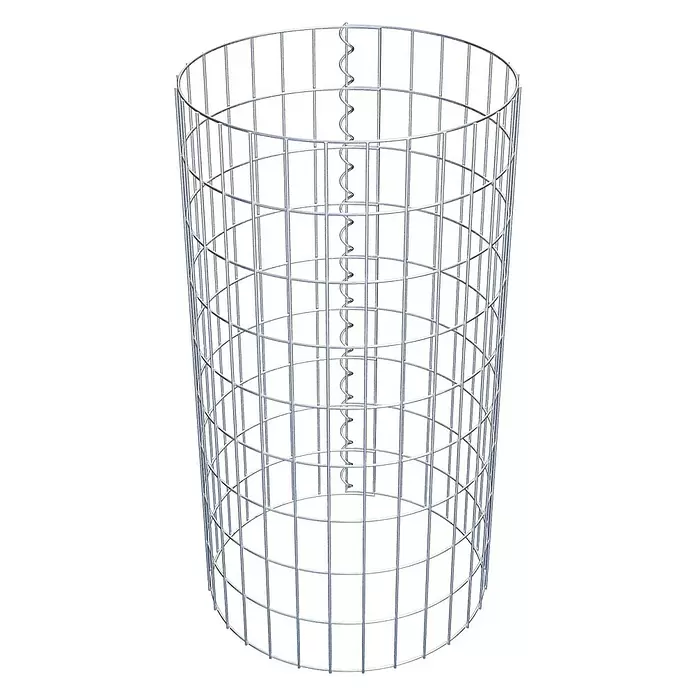 Gabiona Gabionensäule - Durchmesser: 47 cm, Höhe: 90 cm, Stahl, Maschenbreite: 50 mm, Maschenhöhe: 100 mm - Zylindrischer Gabionenkorb aus silbernem Drahtgeflecht mit zentralem Spiralmontageelement.
