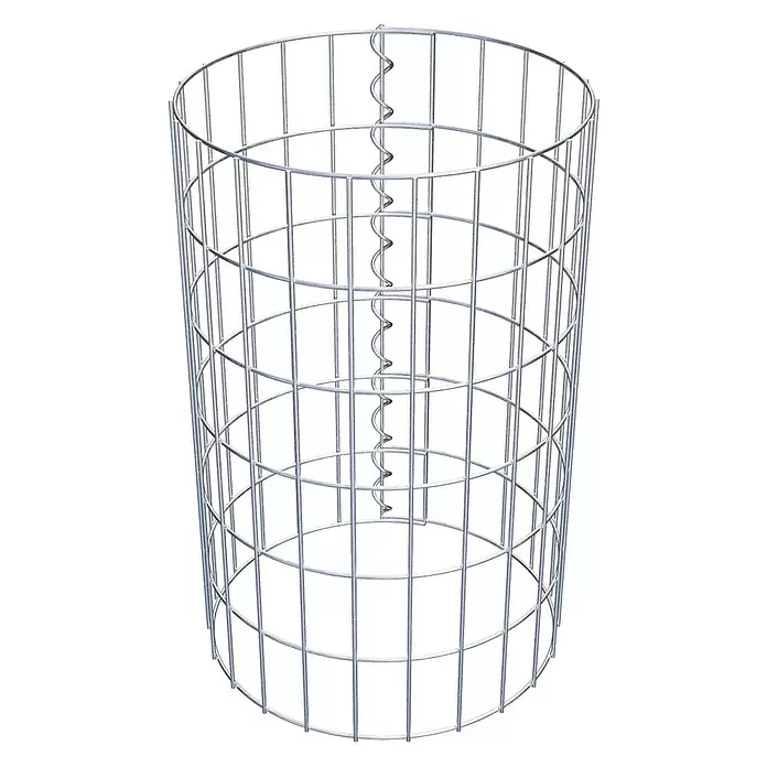 Gabiona Gabionensäule - Durchmesser: 37 cm, Höhe: 60 cm, Stahl, Maschenbreite: 50 mm, Maschenhöhe: 100 mm - Zylindrischer silberner Drahtgitterkorb mit vertikalen Stäben, horizontalen Ringen und einem zentralen Spiralendraht.