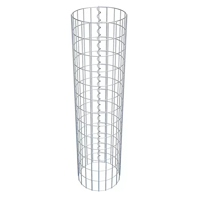 Gabiona Gabionensäule - Durchmesser: 32 cm, Höhe: 130 cm, Stahl, Maschenbreite: 50 mm, Maschenhöhe: 100 mm - Zylindrischer Drahtgitter-Gabionenkorb aus silbernem Metall mit Spiralverbindern.