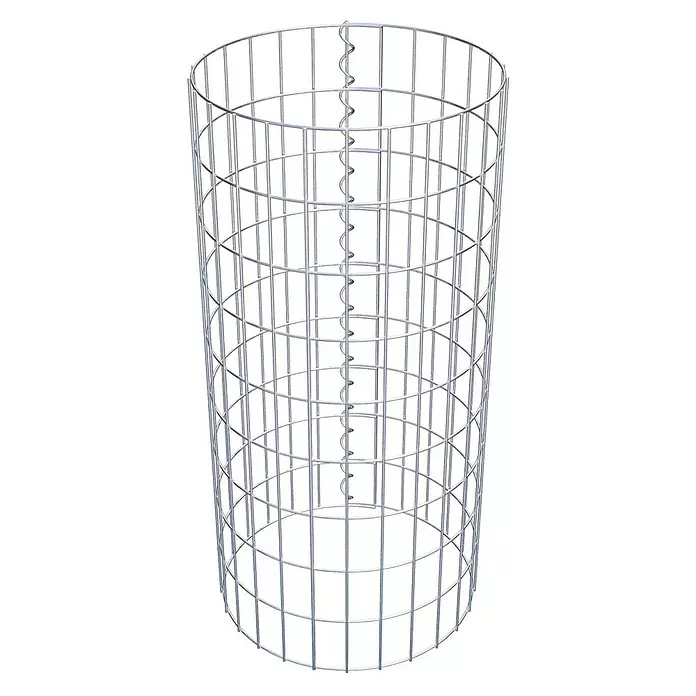 Gabiona Gabionensäule - Durchmesser: 42 cm, Höhe: 90 cm, Stahl, Maschenbreite: 50 mm, Maschenhöhe: 100 mm - Zylindrischer Gabionenkorb aus silbernem Drahtgeflecht, mit Spiralverbinder montiert.
