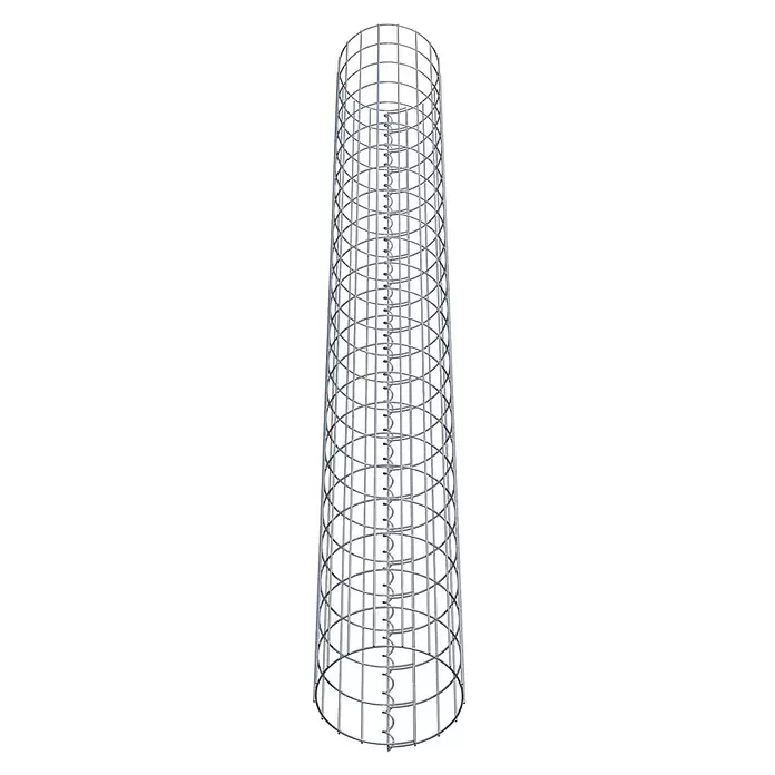 Gabiona Gabionensäule - Durchmesser: 27 cm, Höhe: 230 cm, Stahl, Maschenbreite: 50 mm, Maschenhöhe: 100 mm - Zylindrischer silberner Metallbewehrungskorb mit innerer Spiralstruktur.
