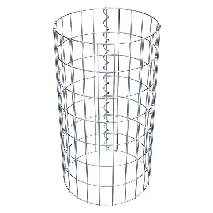 Gabiona Gabionensäule - Durchmesser: 37 cm, Höhe: 70 cm, Stahl, Maschenbreite: 50 mm, Maschenhöhe: 100 mm - Zylindrischer Gabionenkorb aus silbernem Drahtgeflecht mit Spiraldraht innen.