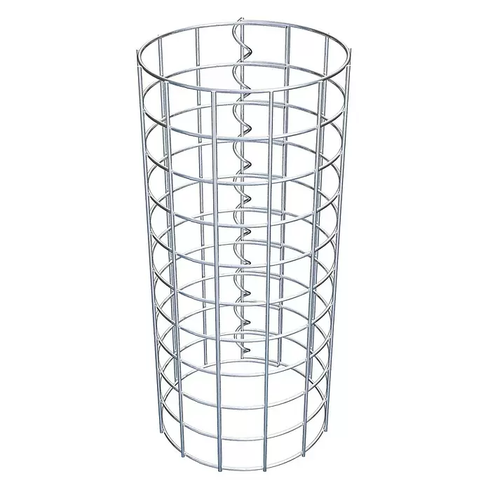Gabiona Gabionensäule - Durchmesser: 22 cm, Höhe: 50 cm, Stahl, Maschenbreite: 50 mm, Maschenhöhe: 50 mm - Zylindrischer Metallkäfig mit vertikalen Stäben, horizontalen Ringen und einer zentralen Spirale.